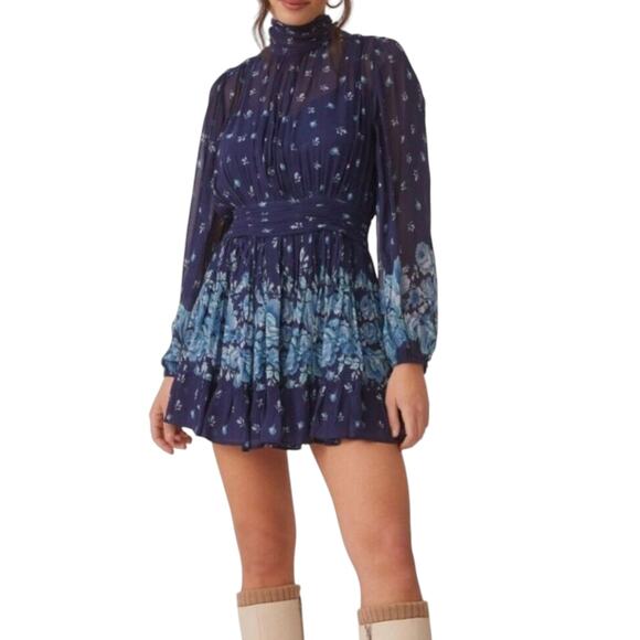 Anthropologie Let Me Be Mock Neck Mini Dress Floral Boho - Picture 1 of 14